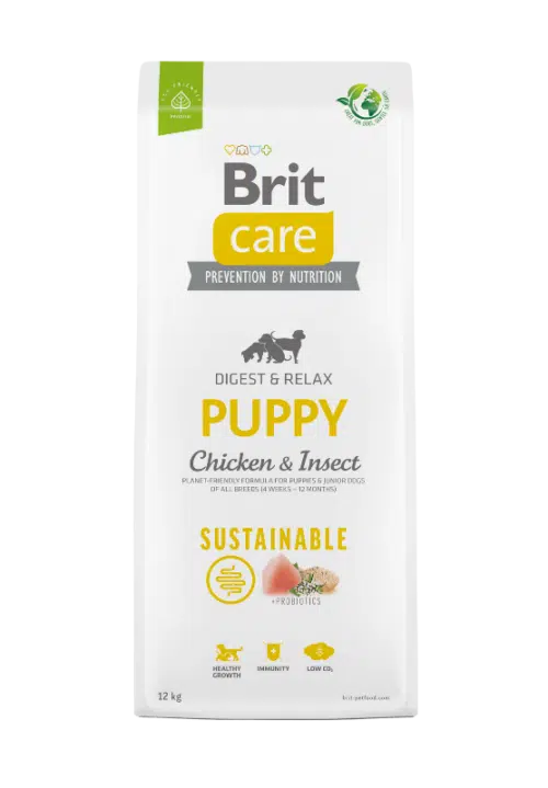 brit care sustainable puppy chicken and insect sausas maistas šuniukams
