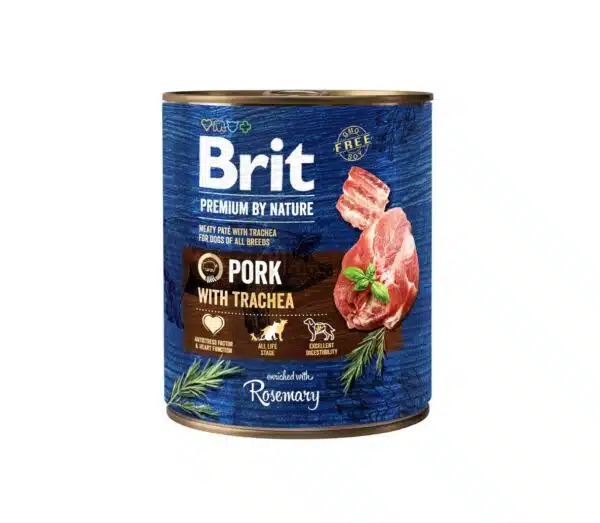 brit premium by nature konservai šunims su kiauliena pork with trachea 800g