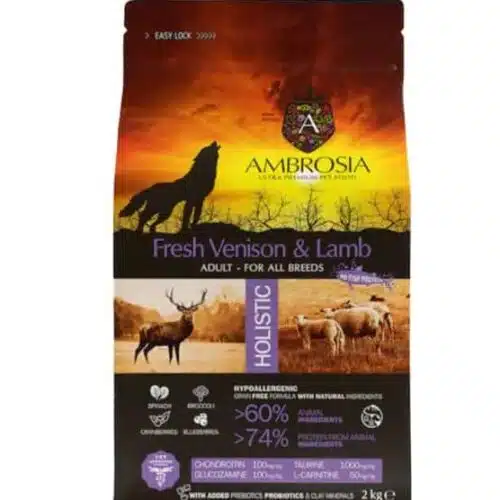 AMBROSIA grain-free Lamb & Fresh Venison Adult, begrūdis ėrienos ir šviežios elnienos sausas maistas